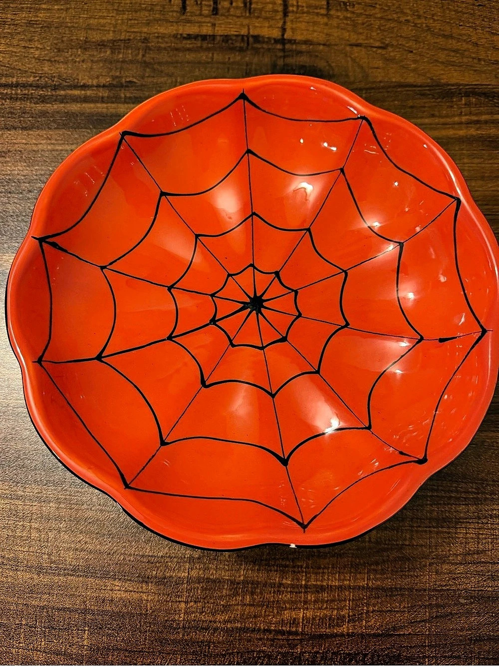 Spiderweb Footed Serving Bowl Orange & Black